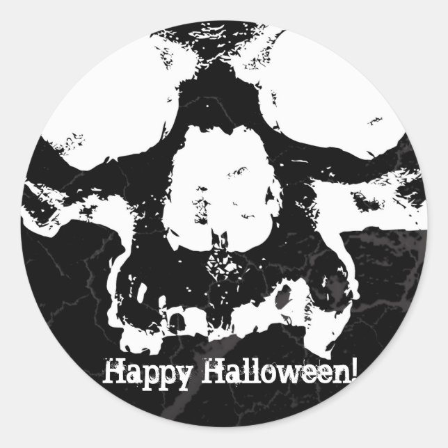Sticker Rond Noir et blanc crâne Grungy Halloween Fright Party (Devant)