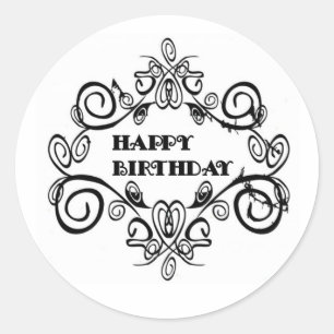 Sticker Rond Noir Et Blanc Élégant Joyeux Anniversaire
