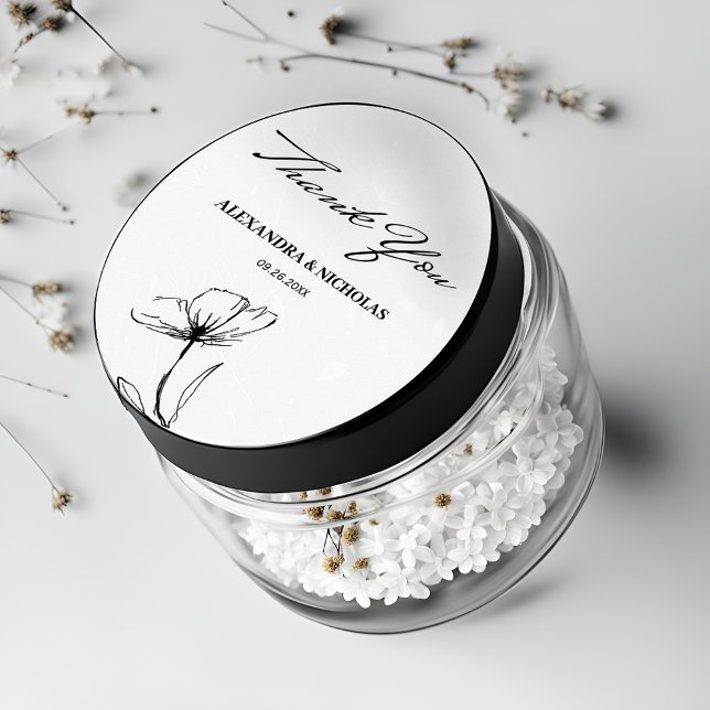 Sticker Rond Noir et blanc Elégant Merci mariage Faveur (Créateur téléchargé)