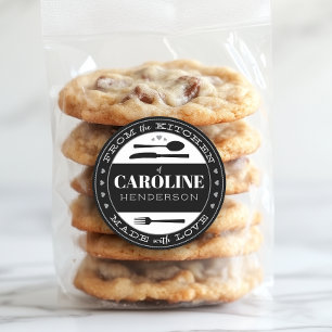 Sticker Rond Noir et blanc Fabriqué avec l'amour cadeau de nour