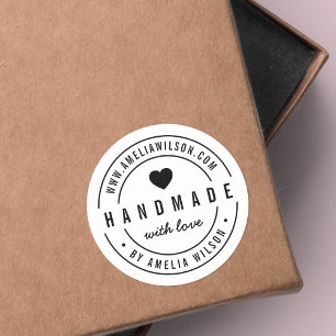 Sticker Rond Noir et blanc Gras fait main avec coeur d'amour