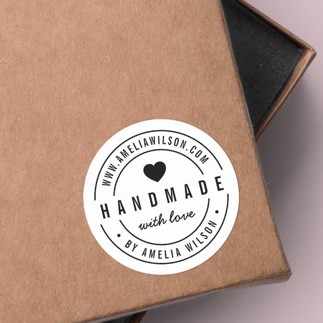 Sticker Rond Noir et blanc Gras fait main avec coeur d'amour (Créateur téléchargé)