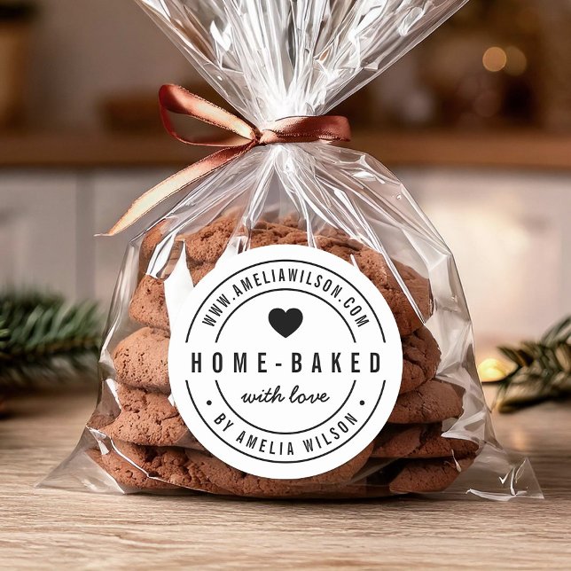 Sticker Rond Noir et Blanc Gras Maison cuite au coeur de l'amou (Créateur téléchargé)