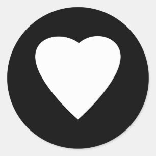 Sticker Rond Noir et Blanc Love Heart Design.