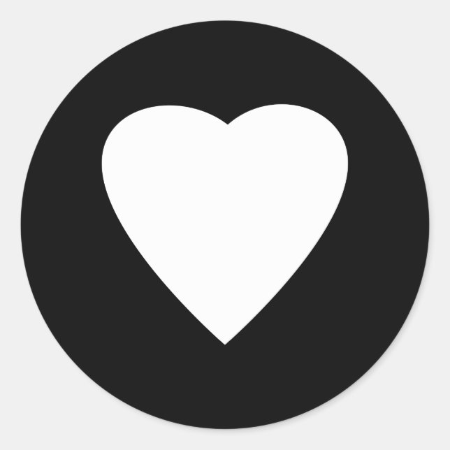 Sticker Rond Noir et Blanc Love Heart Design. (Devant)
