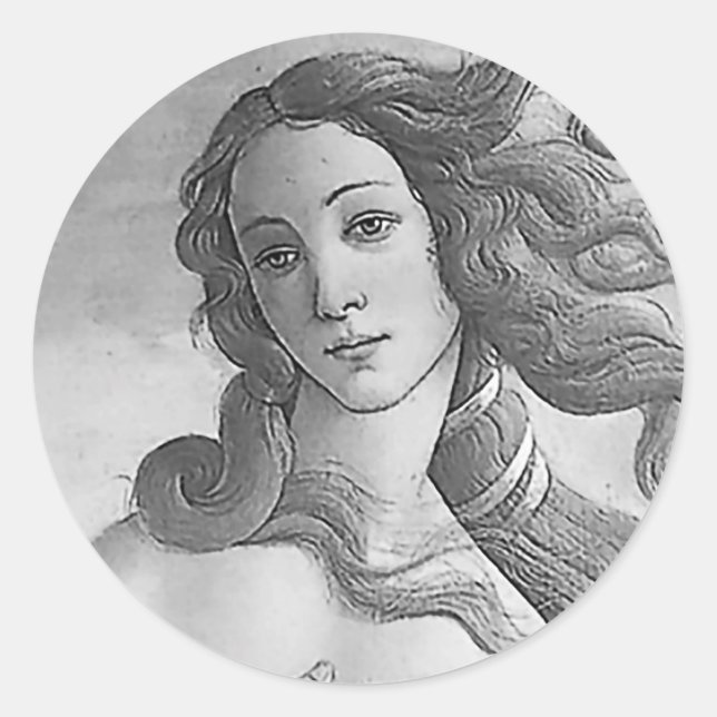 Sticker Rond Noir et Blanc - Naissance de Vénus, Déesse (Devant)