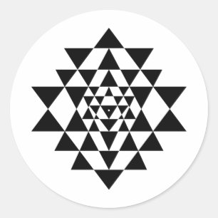 Sticker rond noir et blanc Sri Yantra