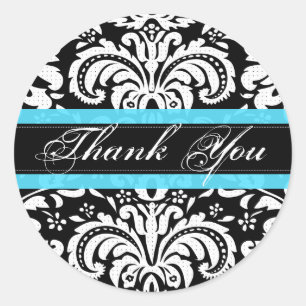 Sticker Rond Noir et blanc Vintage Damas Motif-Monogramme