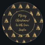 Sticker Rond Noir et Faux Gold Christmas Tree Motif<br><div class="desc">Balise cadeau de Noël Motif Elégant Balise de Noël Noir et Faux Or,  vous pouvez changer tout le texte</div>