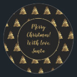 Sticker Rond Noir et Faux Gold Christmas Tree Motif<br><div class="desc">Balise cadeau de Noël Motif Elégant Balise de Noël Noir et Faux Or,  vous pouvez changer tout le texte</div>