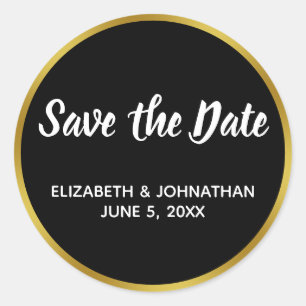 Sticker Rond Noir et Faux Gold Wedding Enregistrer la date