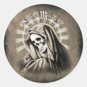 Sticker Rond NOIR ET GRIS de Père Noël Muerte
