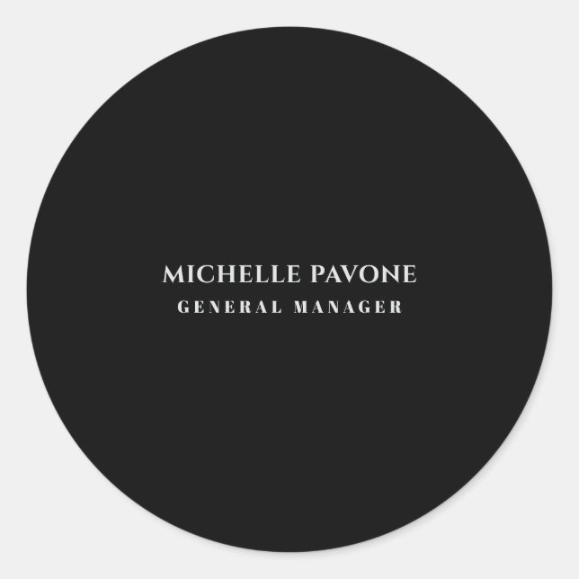 Sticker Rond Noir et gris élégant simple uni professionnel (Devant)