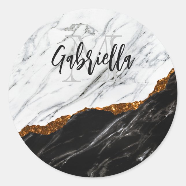 Sticker Rond Noir et Marbre blanc (Devant)