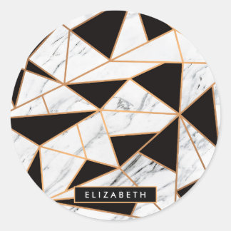 Sticker Rond Noir et Marbre blanc