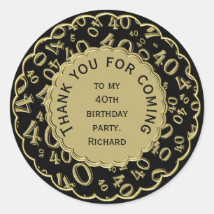 Sticker Rond Noir et or de motif de nombre du Merci 40