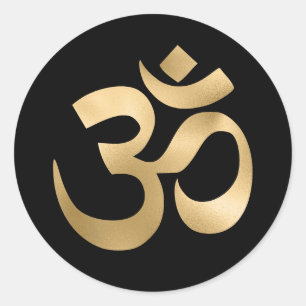 Sticker Rond Noir et or faux ombre foil symbole Om