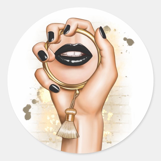 Sticker Rond Noir et or glam chic (Devant)