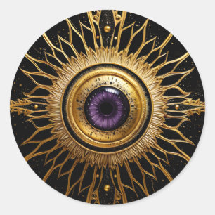 Sticker Rond Noir et or Occulte Purple Eye Eye Starburst
