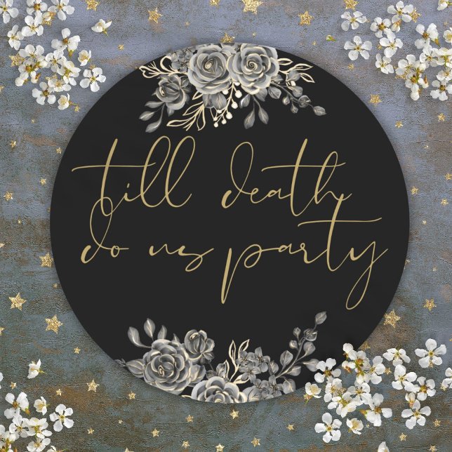 Sticker Rond Noir Et Or Roses Floral Gothique Mariage Favoriser (Black And Gold Roses Floral Gothic Wedding Favor Classic Round Sticker)