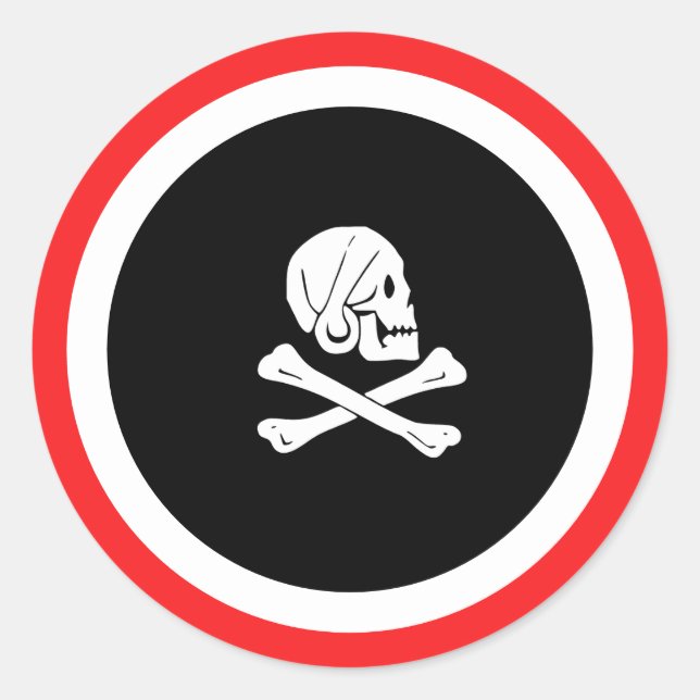 Sticker Rond Noir et RedJolly Roger Pirate (Devant)