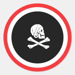 Sticker Rond Noir et RedJolly Roger Pirate