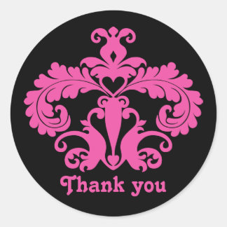 Sticker Rond Noir et rose chaud élégant merci