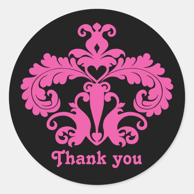 Sticker Rond Noir et rose chaud élégant merci (Devant)