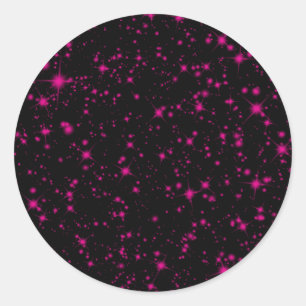 Sticker Rond Noir et rose vif pailleté scintillant étoiles
