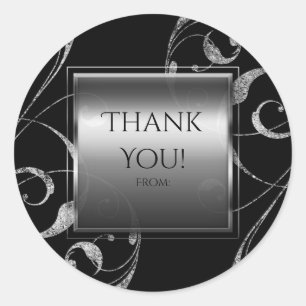 Sticker Rond Noir et verre argenté faux tourbillon floral éléga