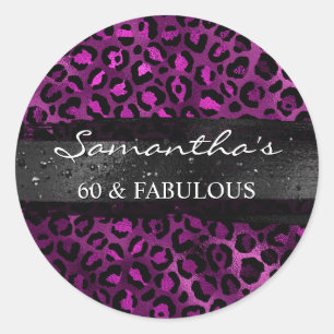 Sticker Rond Noir et Violet Feuille de Léopard 60 & Fabuleux
