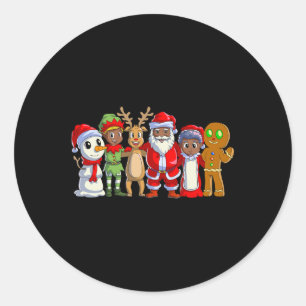 Sticker Rond Noir famille noël afro afro-américain père Noël