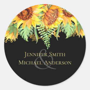 Sticker Rond Noir frappant avec le budget Mariage des tournesol