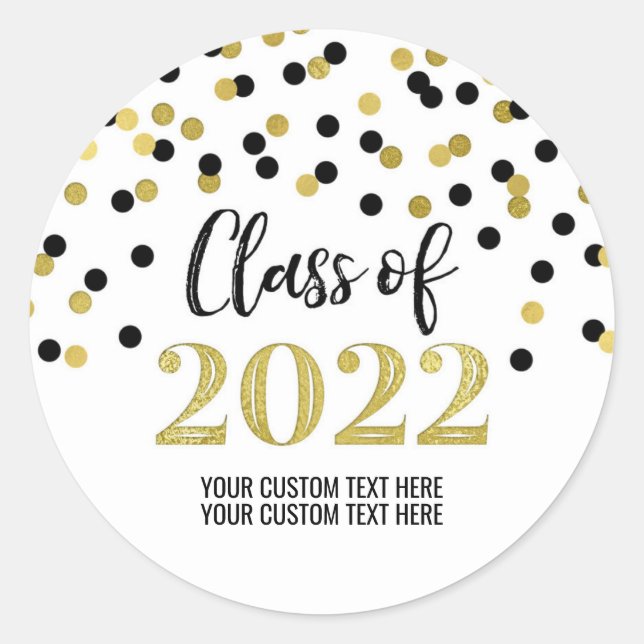 Sticker Rond Noir Gold Confetti Graduation 2022 (Devant)