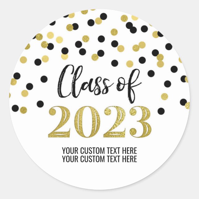 Sticker Rond Noir Gold Confetti Graduation 2023 (Devant)