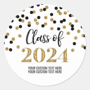 Sticker Rond Noir Gold Confetti Graduation 2024