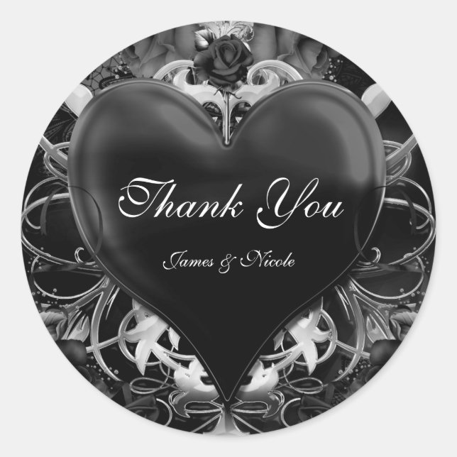 Sticker Rond Noir Gothique Amour Coeur Mariage Faveur (Devant)