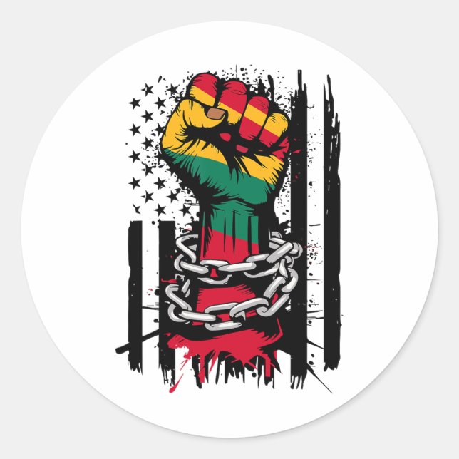 Sticker Rond Noir Histoire Mois Poing Drapeau Américain Drapeau (Devant)