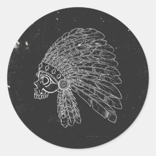 Sticker Rond Noir indien de cru de crâne