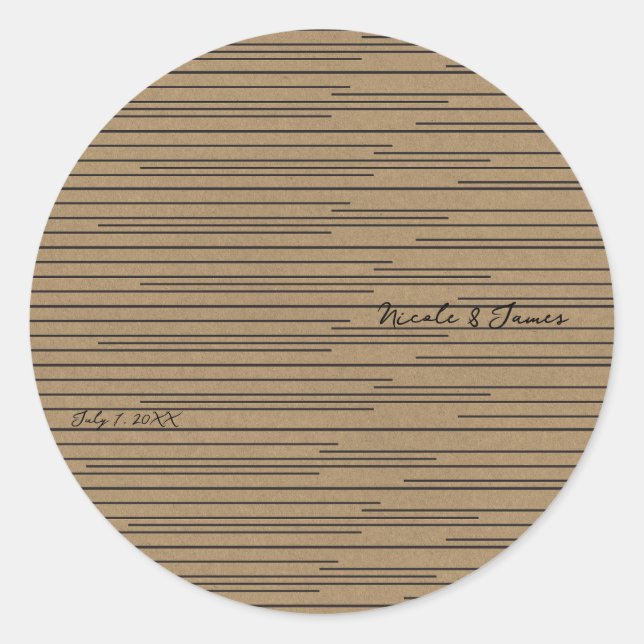 Sticker Rond Noir Kraft minima lignes modernes Mariage (Devant)