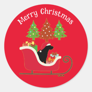 Sticker Rond Noir Labrador Silhouette de Noël Rouge