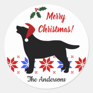 Sticker Rond Noir Labrador Silhouette Père Noël Noël