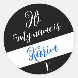 Sticker Rond Noir (lettre initiale et nom) Bonjour, Mon nom est