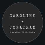 Sticker Rond Noir minimaliste Rétro Machine à écrire Mariage pe<br><div class="desc">Sticker Rtro Minimaliste Type Police Personnalisé Mariage Classic Rond en Noir</div>