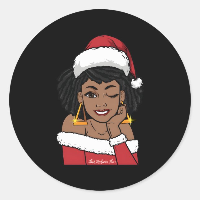 Sticker Rond Noir Mme Claus W Afro Winking Africain-Américain (Devant)