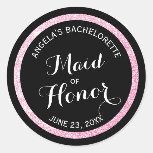 Sticker Rond Noir n rose Parties scintillant Maid of Honor Bach