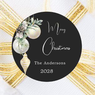 Sticker Rond Noir or blanc boules Noël