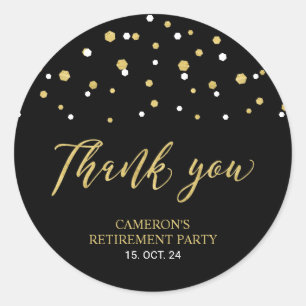 Sticker Rond Noir & Or Cadeau de retraite moderne Merci