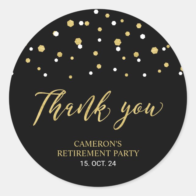 Sticker Rond Noir & Or | Cadeau de retraite moderne Merci (Devant)