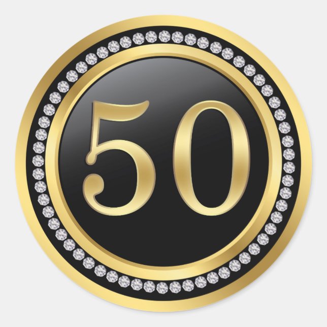 Sticker Rond Noir & or, diamants 50e anniversaire du Mariage (Devant)